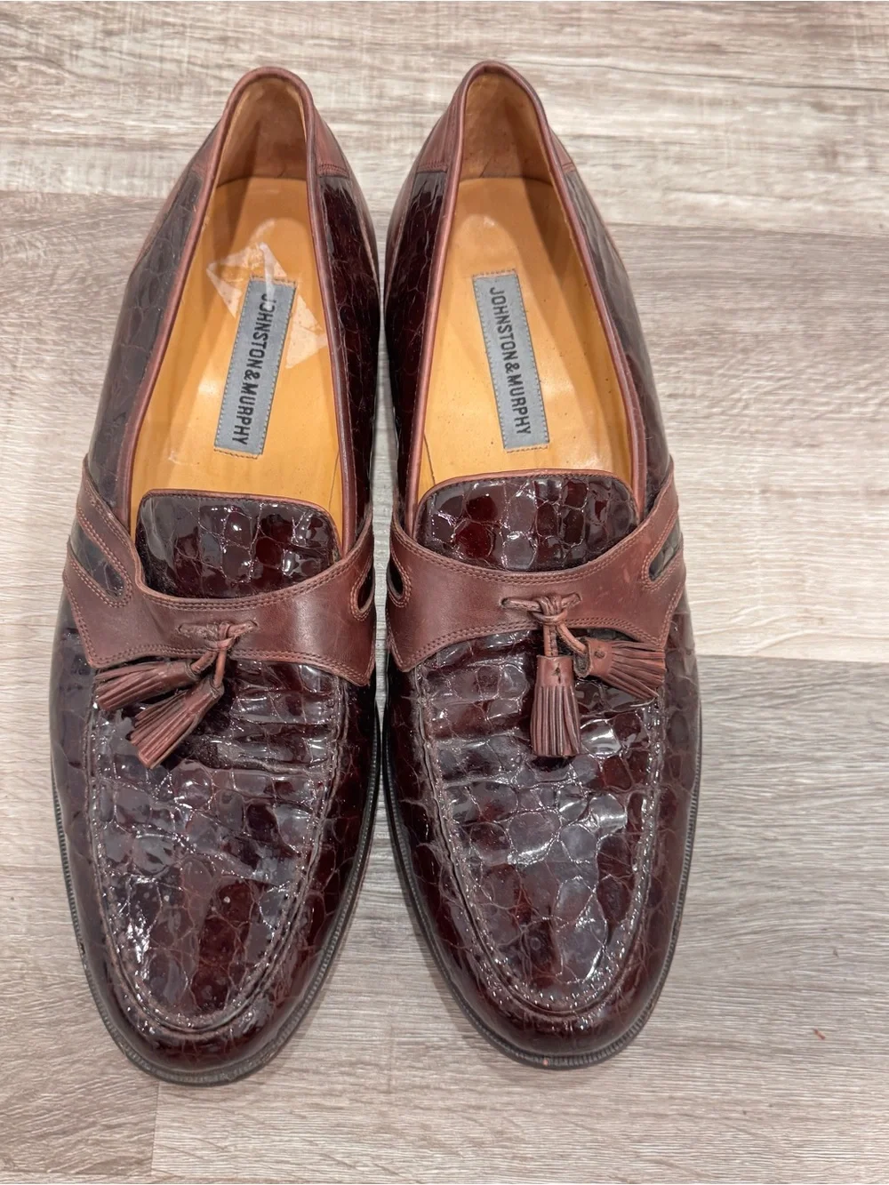 Johnston & Murphy Mixon Loafers Brown Leather Croc Print Tassels Men's 13